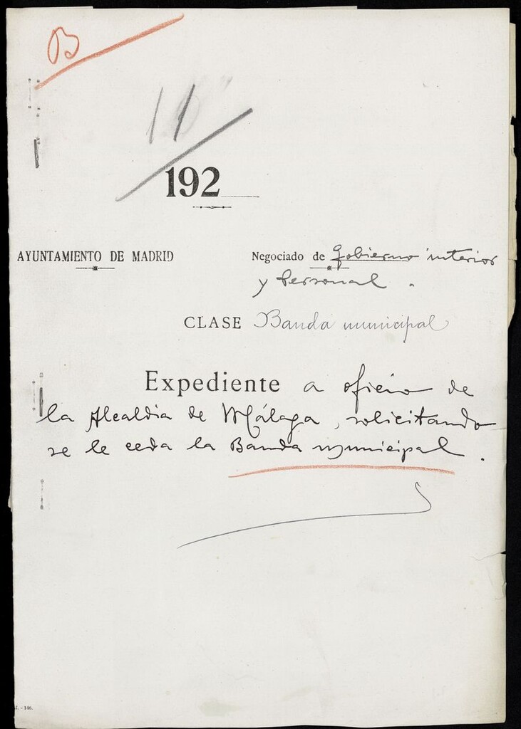 Miniatura de Expediente a oficio de la Alcaldía de Málaga solicitando se le ceda la Banda Municipal (1930)