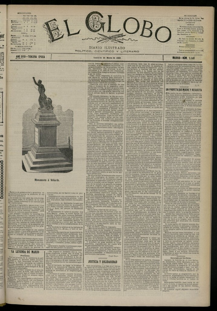 Miniatura de El Globo : diario ilustrado del 21 de marzo de 1892, nº 5980