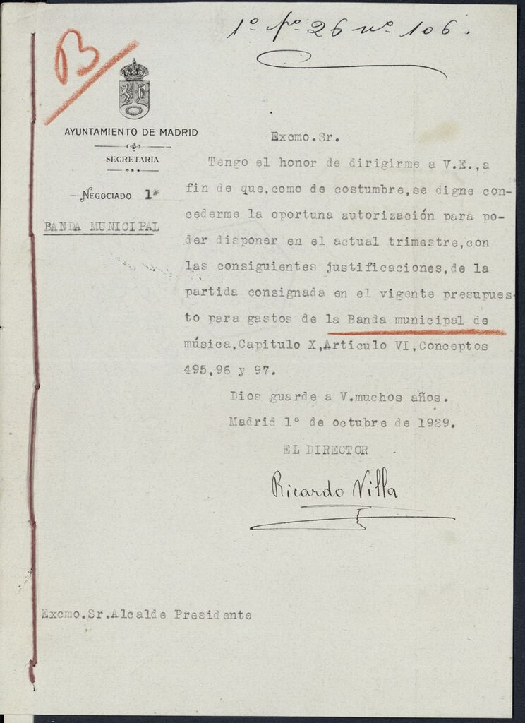 Miniatura de Expediente solicitando autorización de gastos para el cuarto trimestre del año (1929)