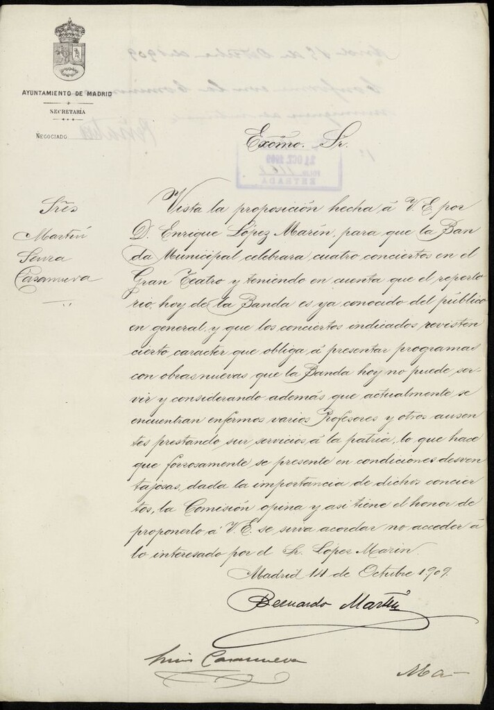 Miniatura de Documentos varios de la Banda Municipal (octubre 1909-enero 1910)