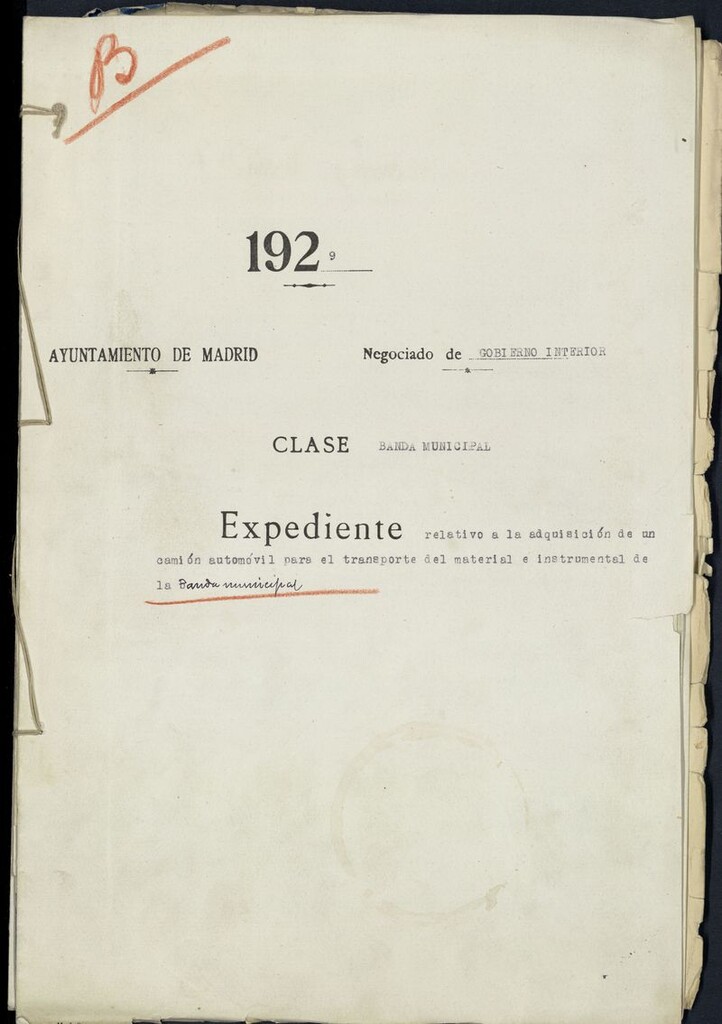 Miniatura de Expediente relativo a la adquisición de un camión automóvil para el transporte del material e instrumental de la Banda Municipal (1929)