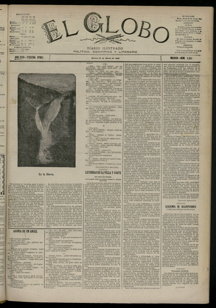 Miniatura de El Globo : diario ilustrado del 22 de marzo de 1892, nº 5981