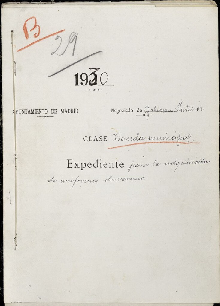 Miniatura de Expediente para la adquisición de uniformes de verano para la Banda Municipal (1930)