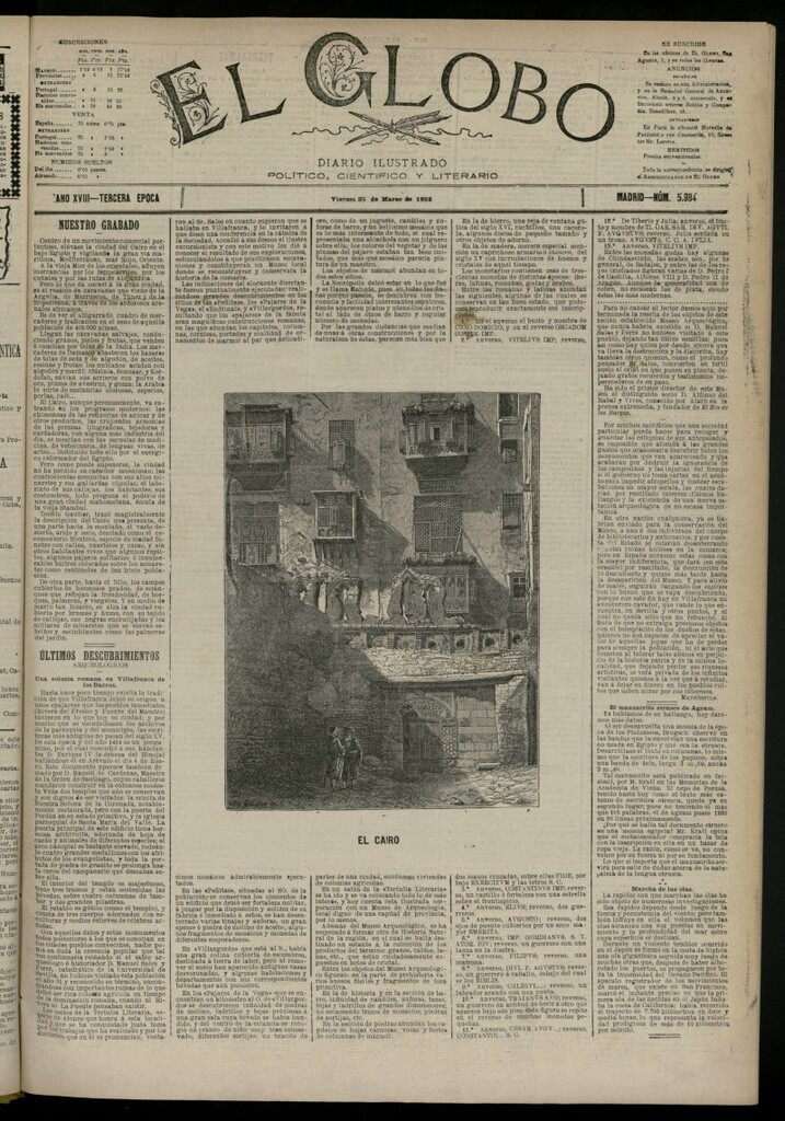 Miniatura de El Globo : diario ilustrado del 25 de marzo de 1892, nº 5984