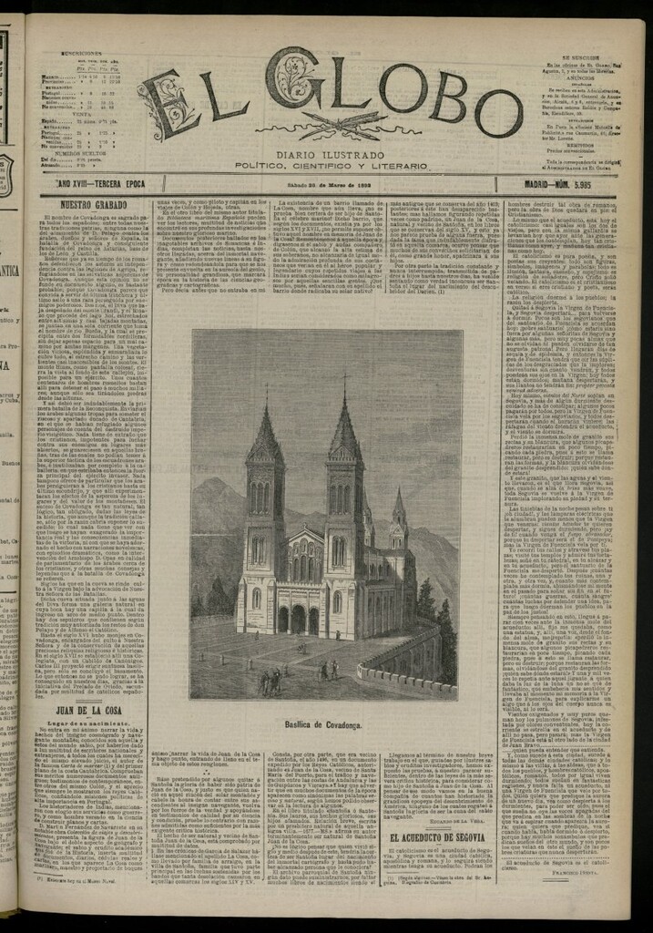 Miniatura de El Globo : diario ilustrado del 26 de marzo de 1892, nº 5985