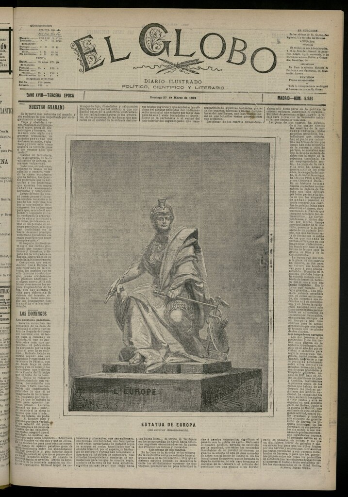 Miniatura de El Globo : diario ilustrado del 27 de marzo de 1892, nº 5986