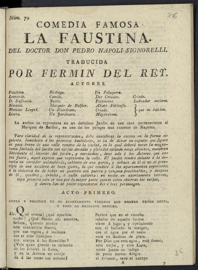 Miniatura de La faustina. Español