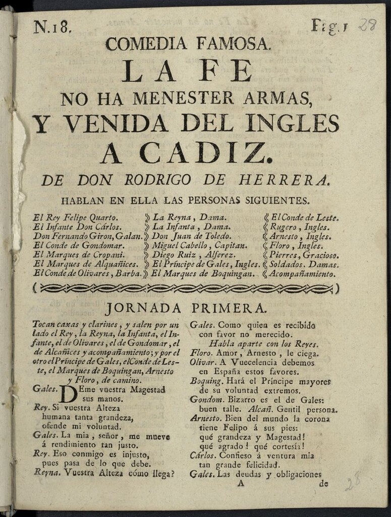 Miniatura de La fe no ha menester armas, y venida del inglés a Cádiz.