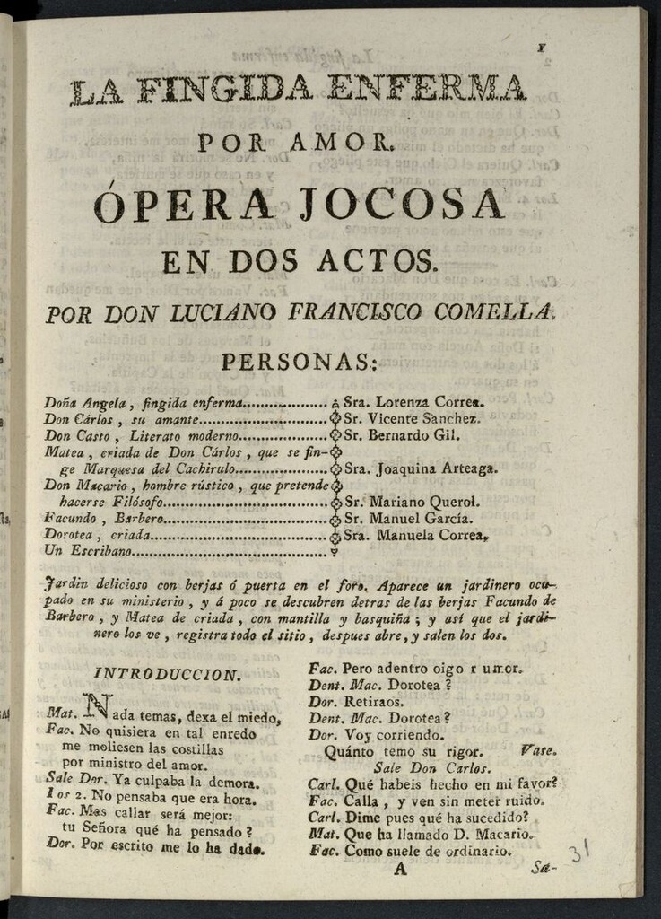 Miniatura de La fingida enferma por amor
