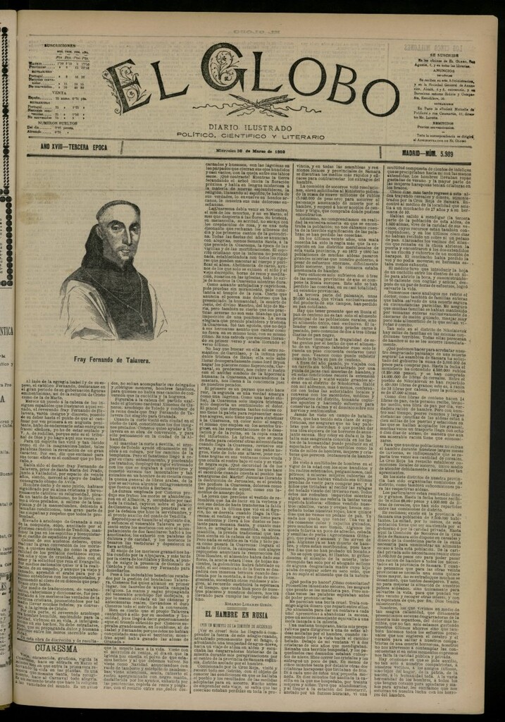 Miniatura de El Globo : diario ilustrado del 30 de marzo de 1892, nº 5989
