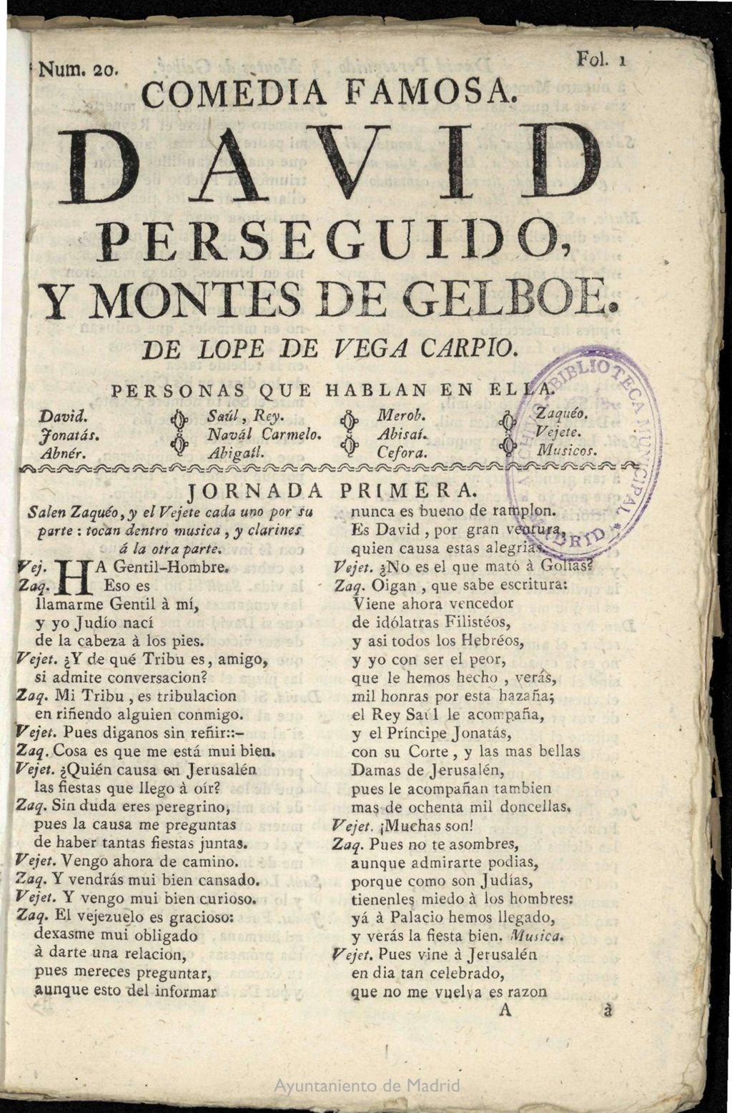 Miniatura de Comedia famosa, David perseguido, y montes de Gelboe