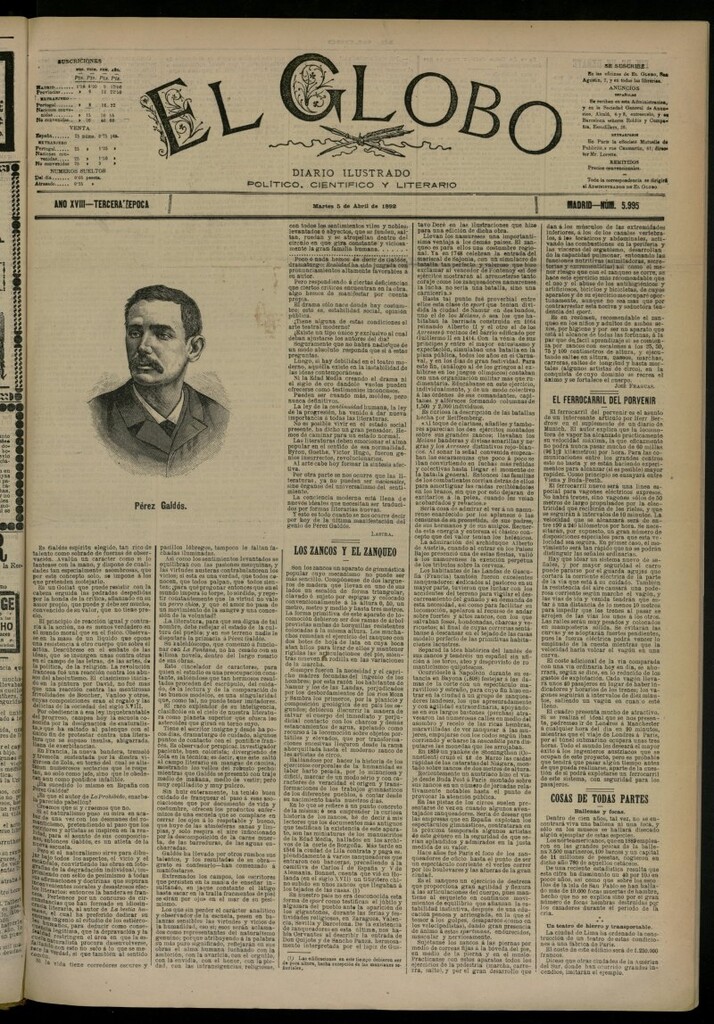 Miniatura de El Globo : diario ilustrado del 5 de abril de 1892, nº 5995