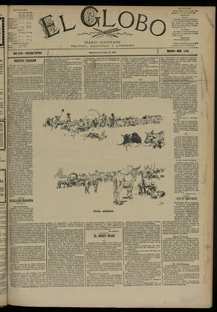 Miniatura de El Globo : diario ilustrado del 6 de abril de 1892, nº 5996