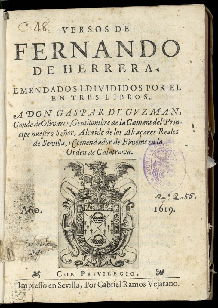 Miniatura de Versos de Fernando de Herrera : emendados i divididos por el en tres libros