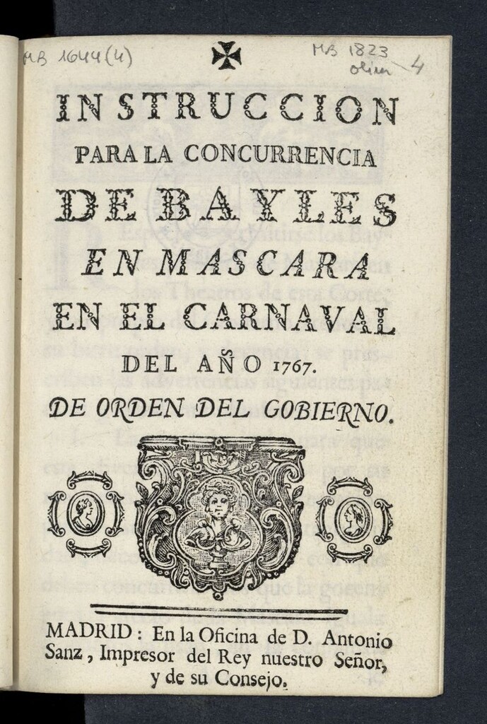 Miniatura de Instrucción para la concurrencia de bayles en mascara en el carnaval del año 1767, de orden del gobierno