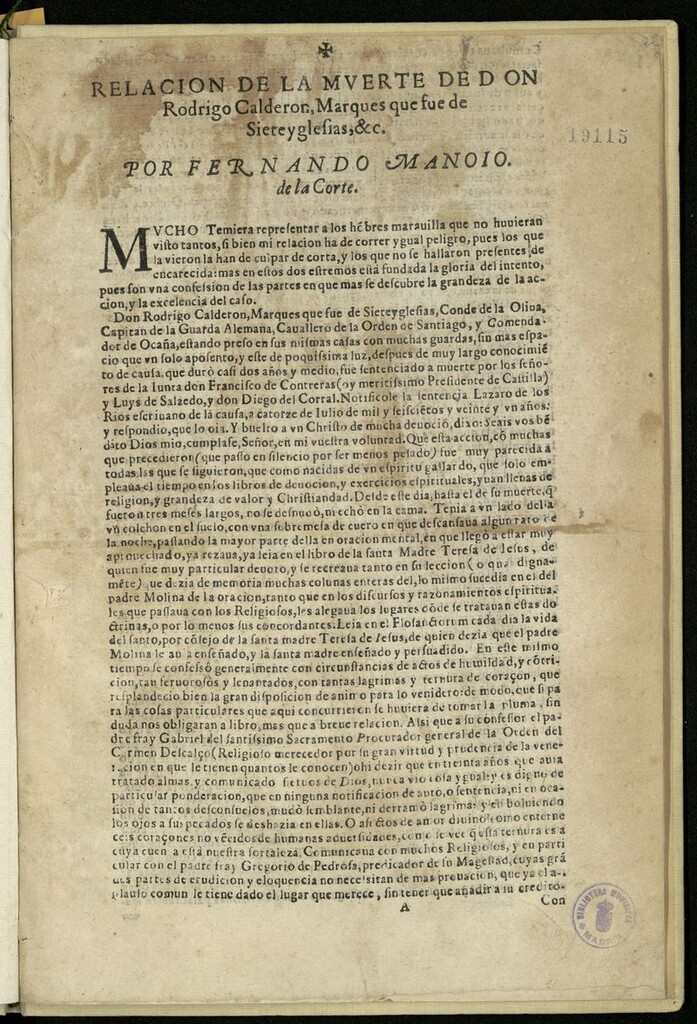 Miniatura de Relación de la muerte de Don Rodrigo Calderón