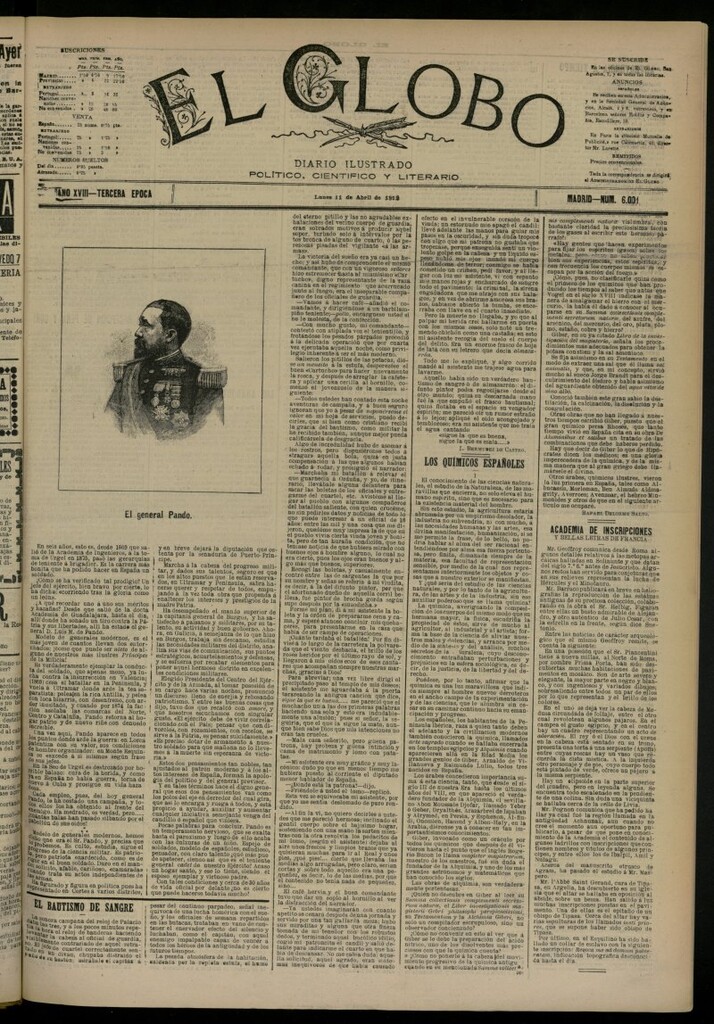 Miniatura de El Globo : diario ilustrado del 11 de abril de 1892, nº 6001