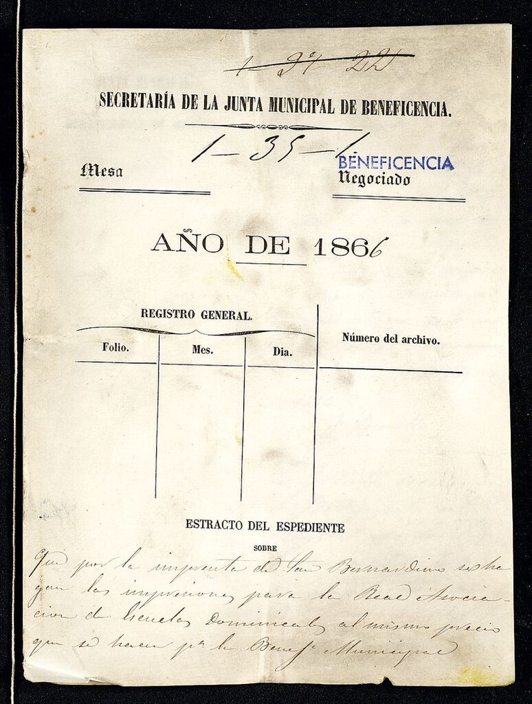 Miniatura de Estracto del expediente sobre que por la imprenta de San Bernardino se hagan las impresiones para la Real Asociación de Escuelas Dominicales al mismo precio que se hacen para la Beneficencia Municipal