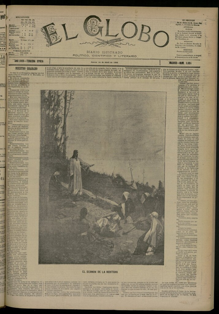 Miniatura de El Globo : diario ilustrado del 14 de abril de 1892, nº 6004