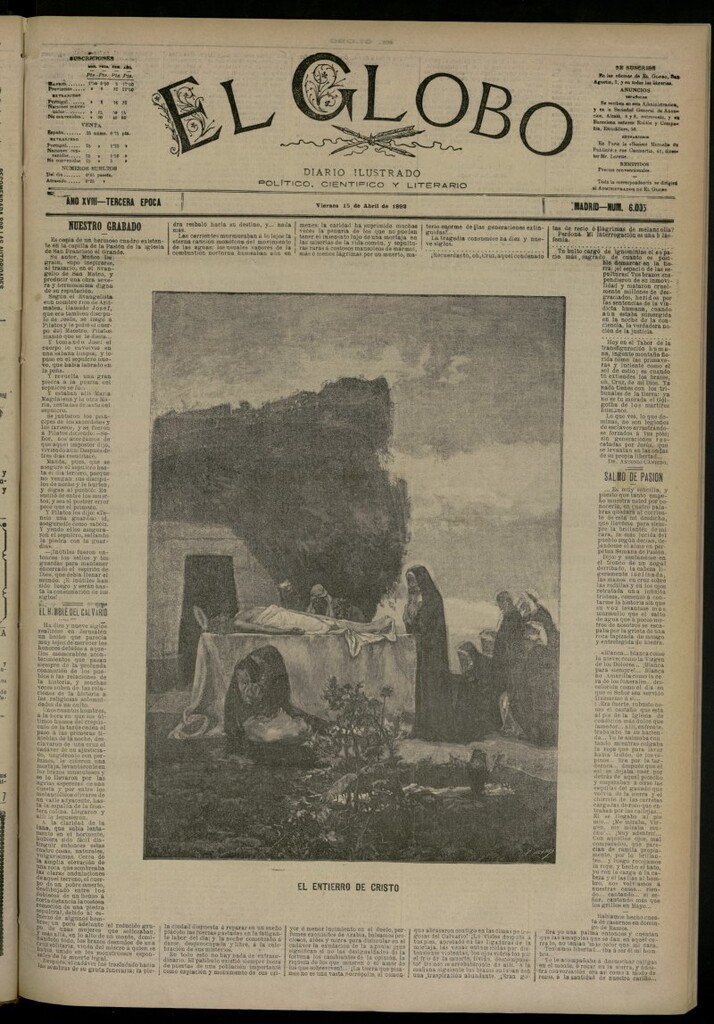 Miniatura de El Globo : diario ilustrado del 15 de abril de 1892, nº 6005