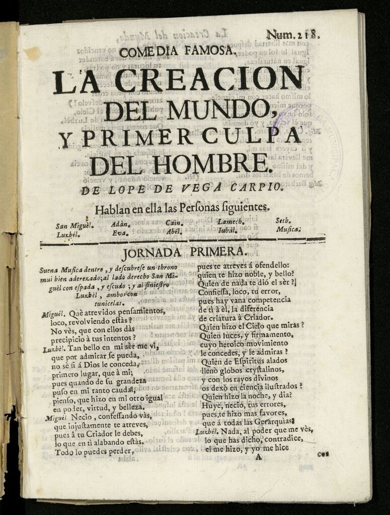 Miniatura de La creación del mundo y primera culpa del hombre de Lope de Vega