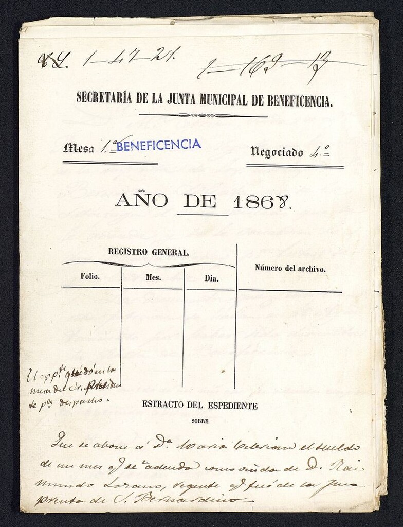 Miniatura de Estracto del espediente sobre (..) que se abone a Dª María Cebrian el sueldo de un mes que se adeuda como viuda de D. Raimundo Lozano, regente que fue de la Imprenta de San Bernardino.