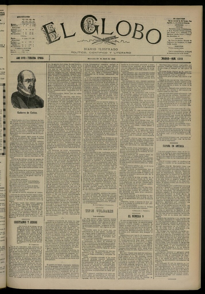Miniatura de El Globo : diario ilustrado del 20 de abril de 1892, nº 6010