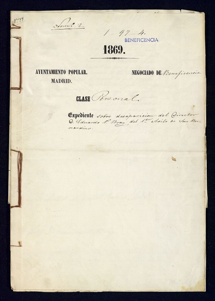 Miniatura de Expediente sobre desaparicion del director D. Eduardo N. Bray del 1er Asilo de San Bernardino