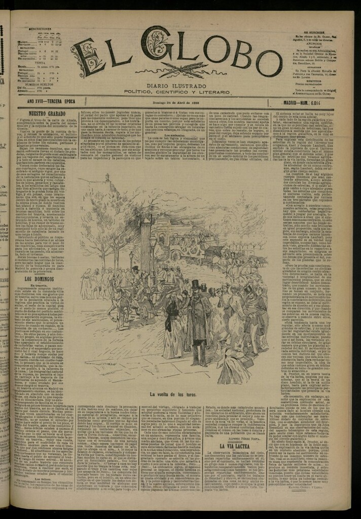 Miniatura de El Globo : diario ilustrado del 24 de abril de 1892, nº 6014