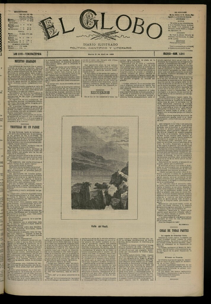 Miniatura de El Globo : diario ilustrado del 26 de abril de 1892, nº 6016