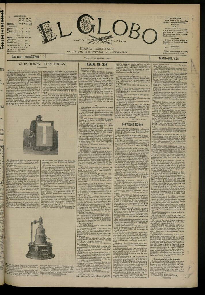 Miniatura de El Globo : diario ilustrado del 29 de abril de 1892, nº 6019
