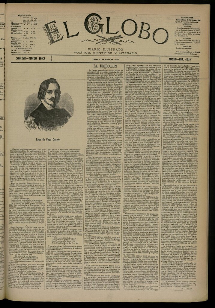Miniatura de El Globo : diario ilustrado del 9 de mayo de 1892, nº 6029