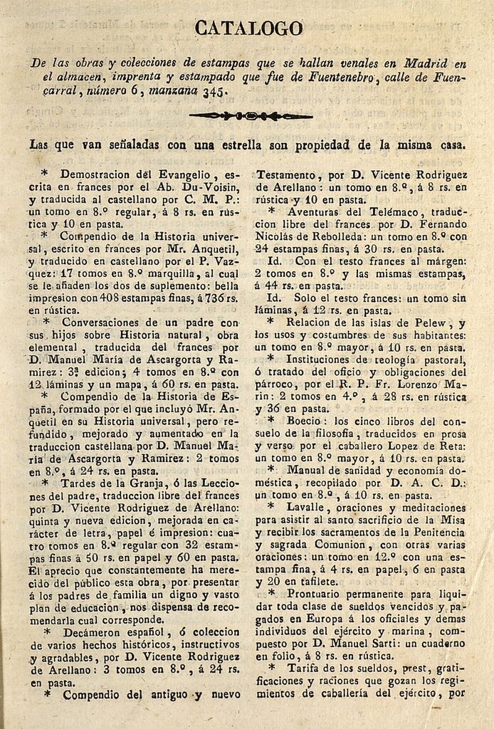 Miniatura de Catalogo de las obras y colecciones de estampas que se hallan venales en Madrid en el almacén, imprenta y estampado que fue de Fuentenebro, calle de Fuencarral, número 6, manzana 345