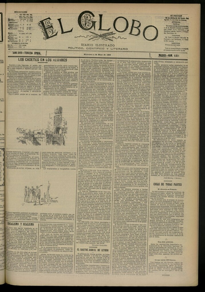 Miniatura de El Globo : diario ilustrado del 11 de mayo de 1892, nº 6031