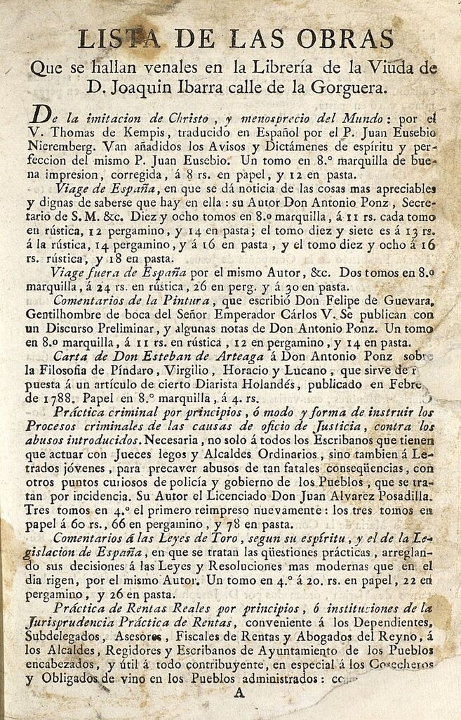 Miniatura de Lista de las obras que se hallan venales en la librería de la Viuda de D. Joaquín Ibarra