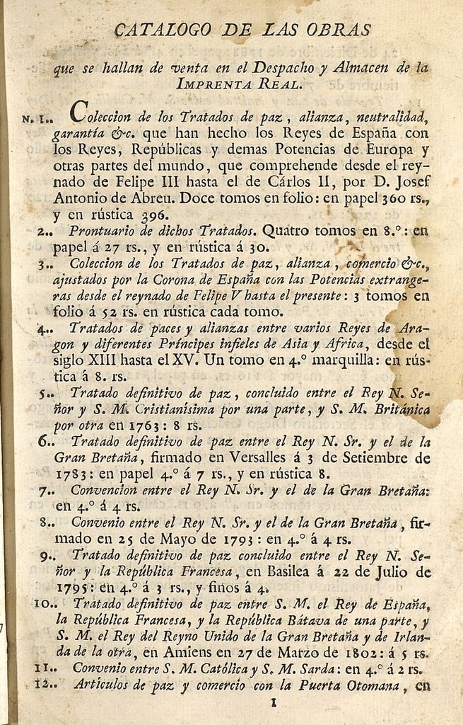 Miniatura de Catalogo de las obras que se hallan de venta en el despacho y almacén de la Imprenta Real
