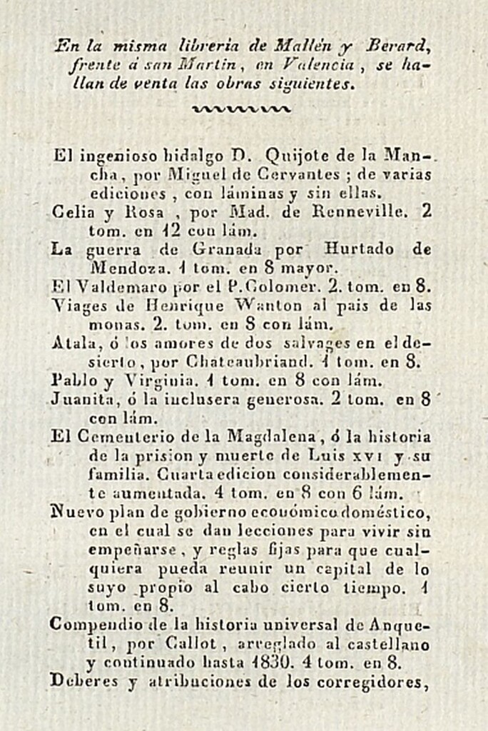 Miniatura de En la misma librería de Mallén y Berard, frente a San Martín, en Valencia, se hallan de venta las obras siguientes