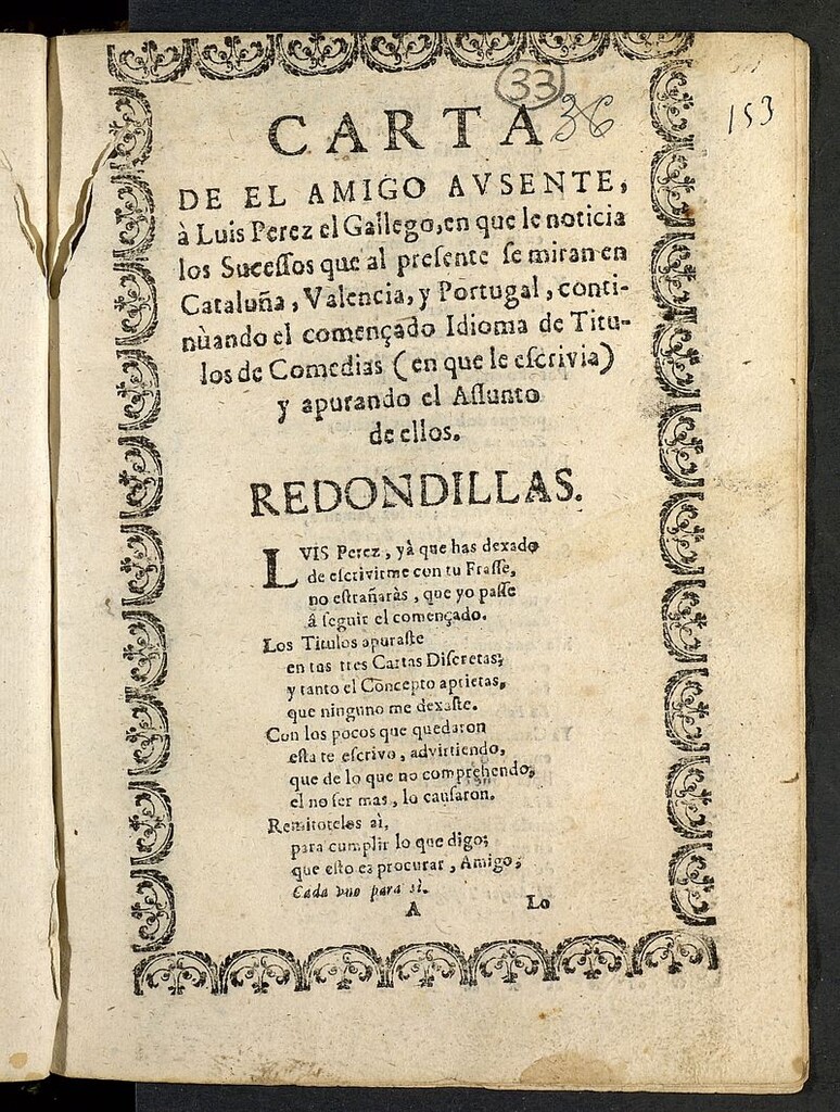 Miniatura de Carta de el amigo ausente a Luis Perez el gallego en que las noticias los sucessos que al presente se miran en Cataluña, Valencia y Portugal