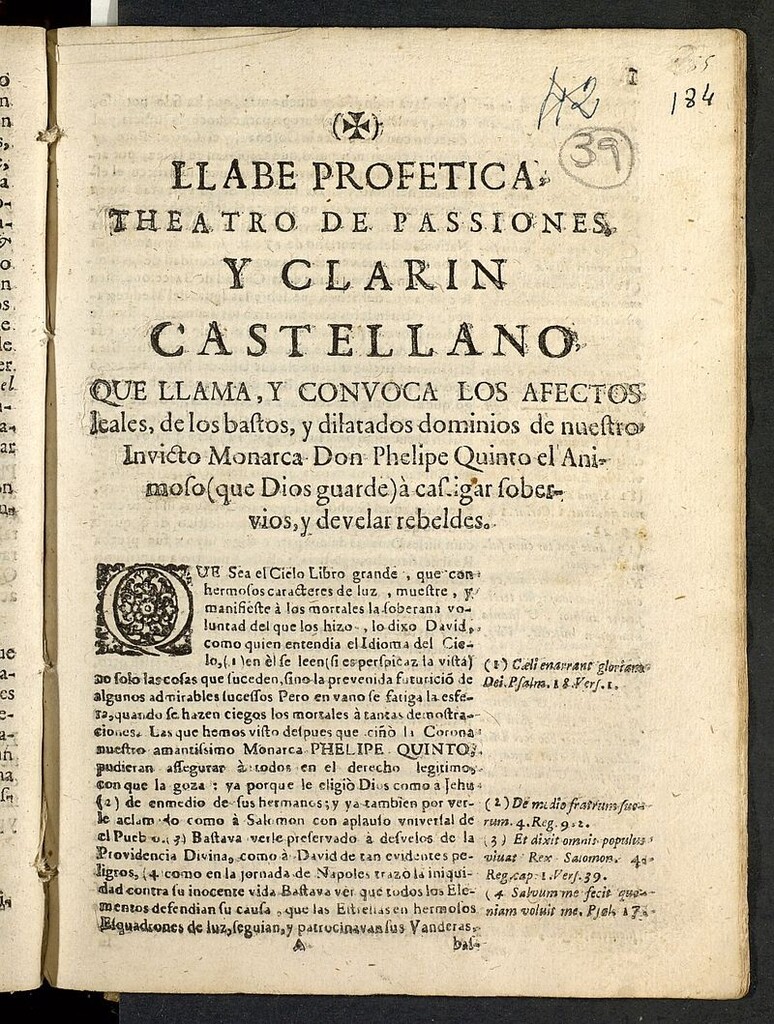 Miniatura de Llabe profetica, theatro de passiones y clarin castellano