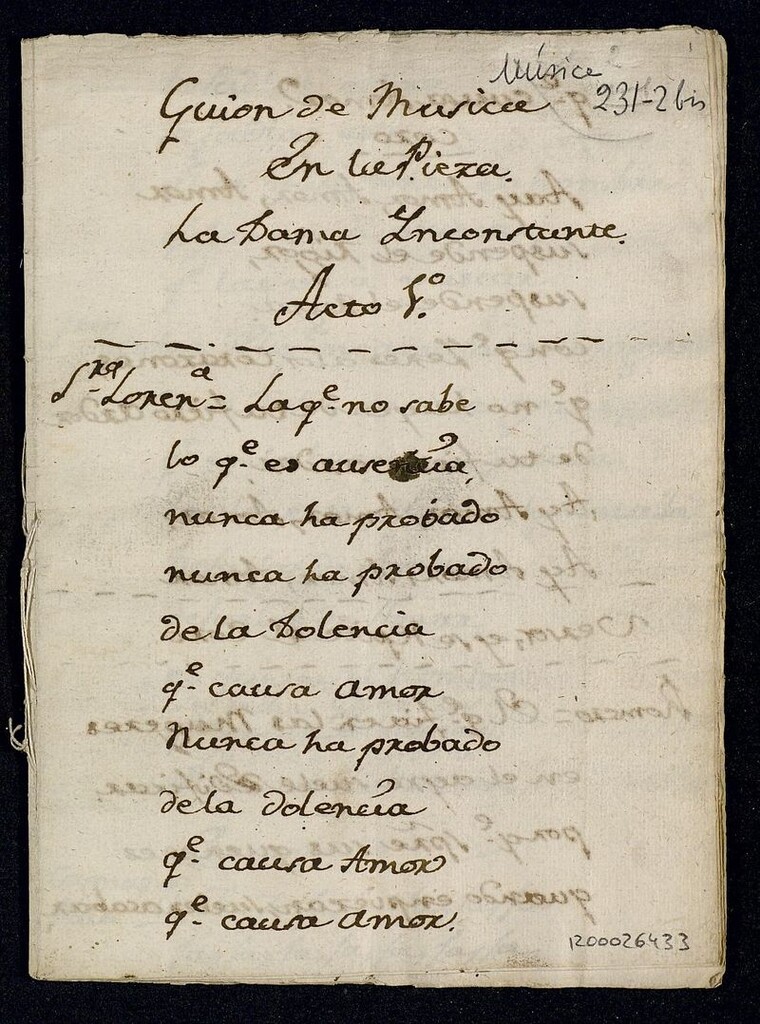 Miniatura de Musica de la pieza en dos actos La dama ynconstante