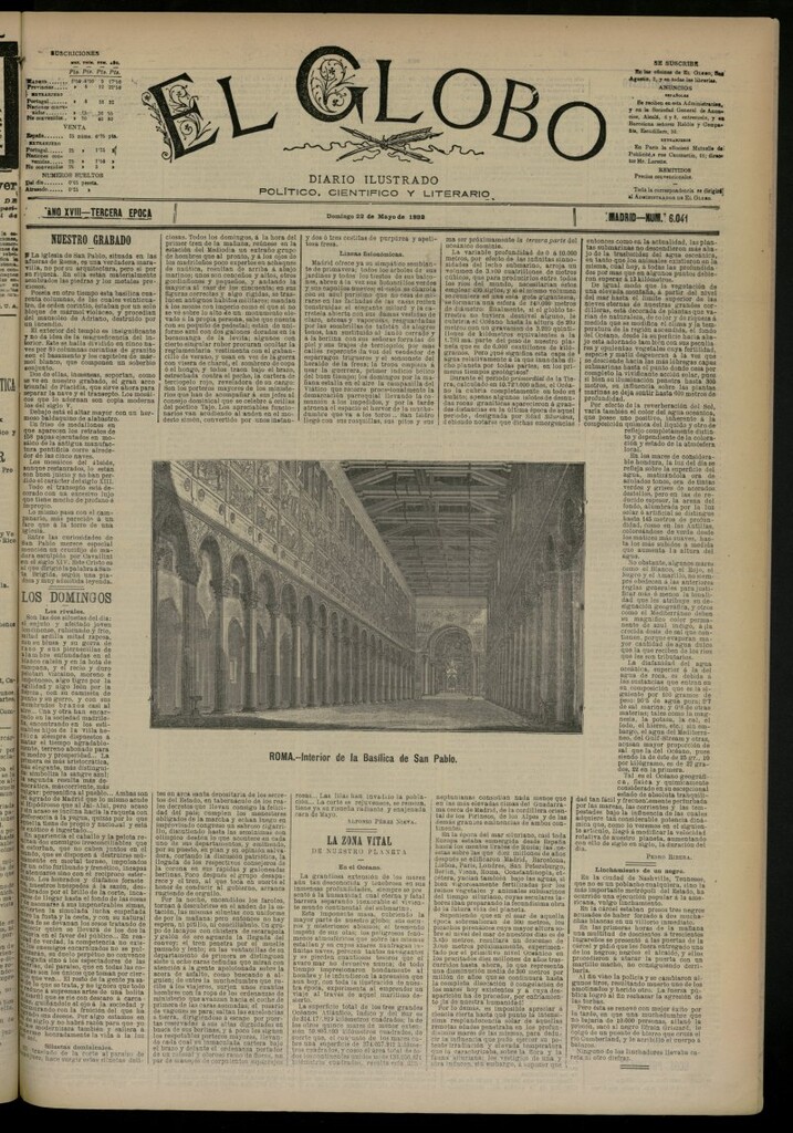 Miniatura de El Globo : diario ilustrado del 22 de mayo de 1892, nº 6041