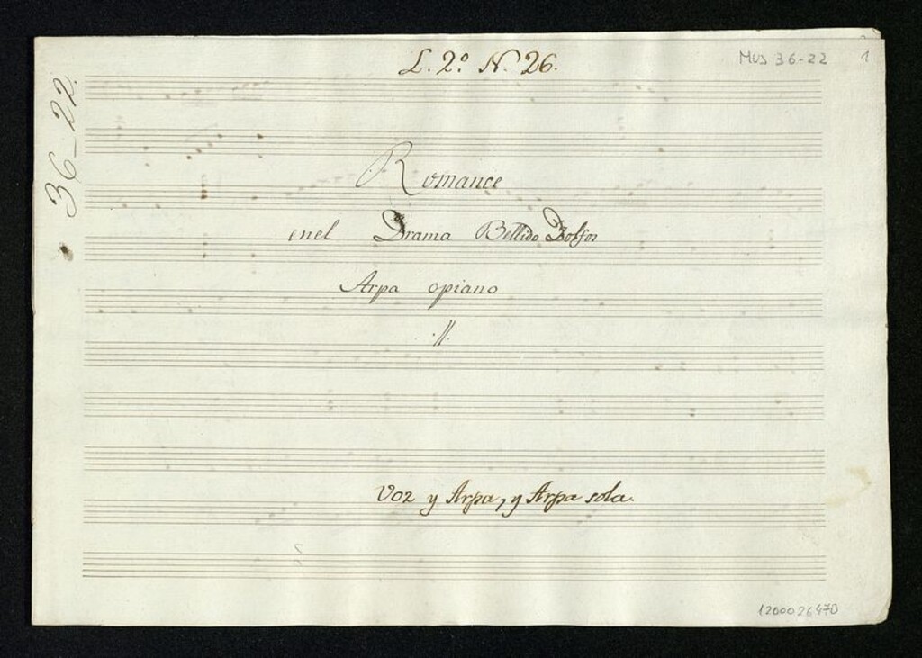Miniatura de Romance en el drama Bellido Dolfos :Arpa o piano [Música manuscrita]