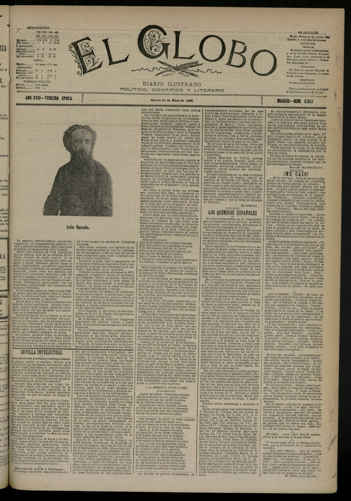 Miniatura de El Globo : diario ilustrado del 24 de mayo de 1892, nº 6043