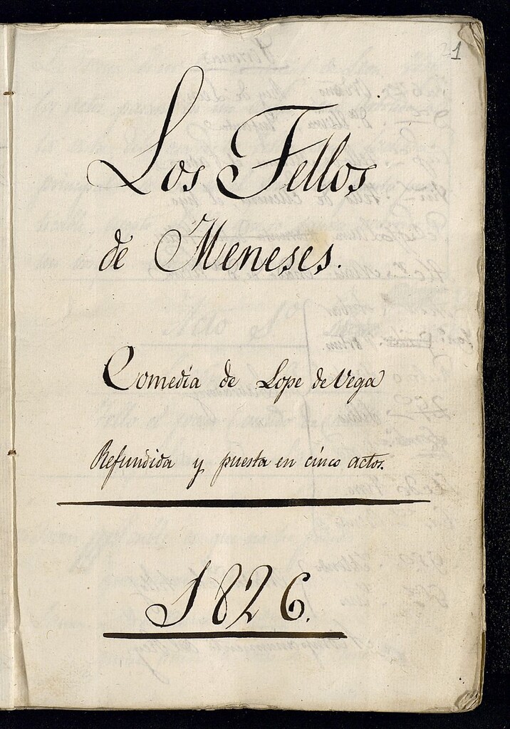 Miniatura de Los Tellos de Meneses [Manuscrito]Comedia de Lope de Vega, refundida y puesta en cinco actos / [Manuel Bretón de los Herreros]