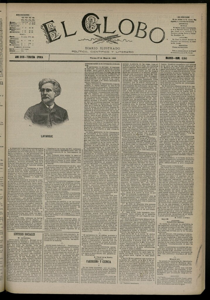 Miniatura de El Globo : diario ilustrado del 27 de mayo de 1892, nº 6046