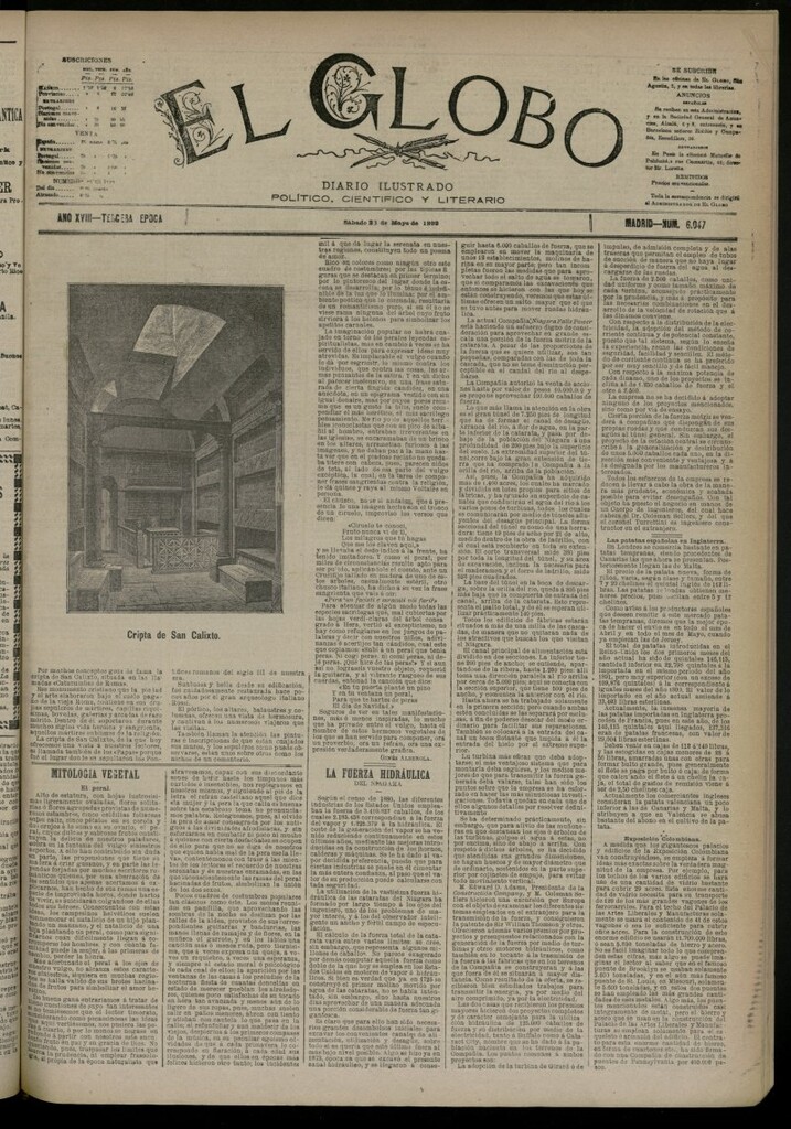 Miniatura de El Globo : diario ilustrado del 28 de mayo de 1892, nº 6047