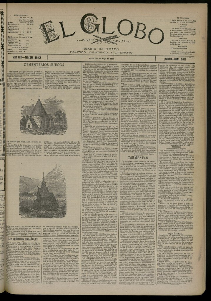 Miniatura de El Globo : diario ilustrado del 30 de mayo de 1892, nº 6049