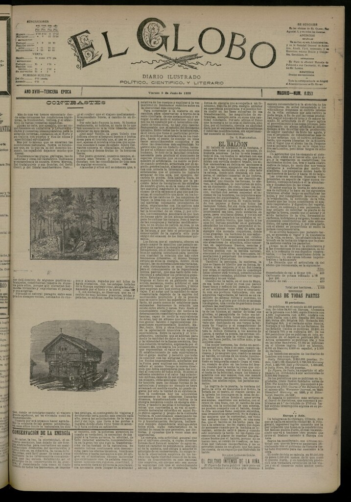 Miniatura de El Globo : diario ilustrado del 3 de junio de 1892, nº 6053