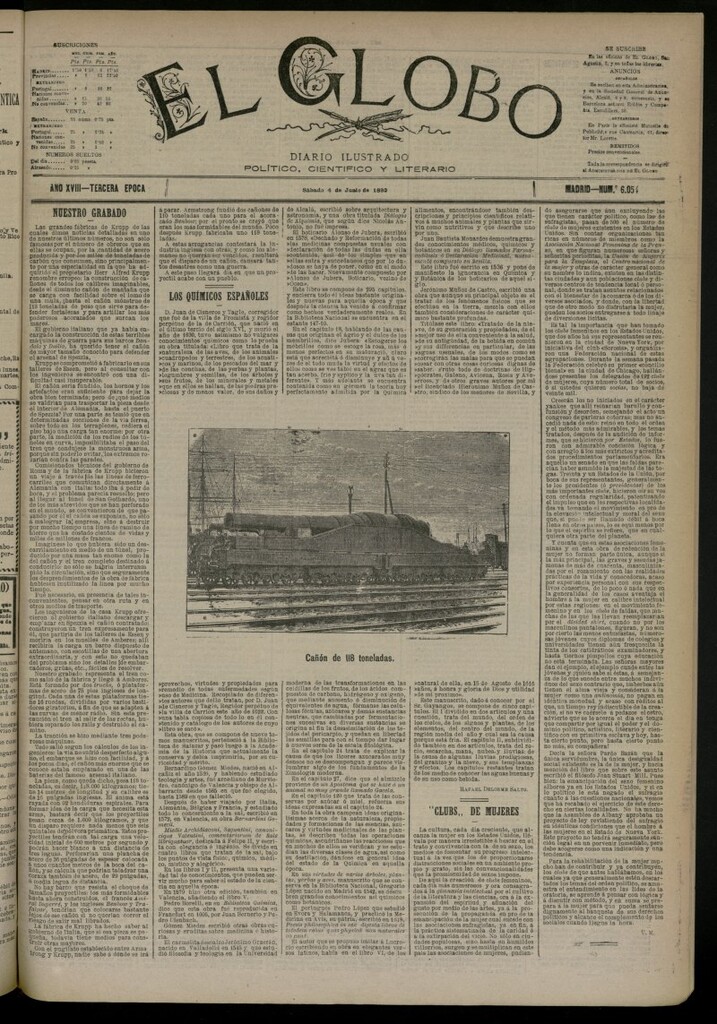 Miniatura de El Globo : diario ilustrado del 4 de junio de 1892, nº 6054