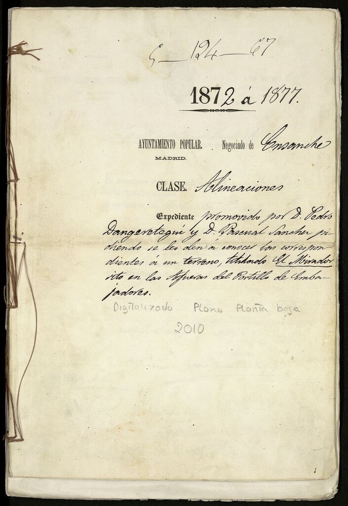 Miniatura de Expediente promovido por D. Pedro Dangerotegui y D. Pascual Sánchez pidiendo se les den a conocer los correspondientes a un terreno, titulado El mirador sito en las afueras del Portillo de Embajadores